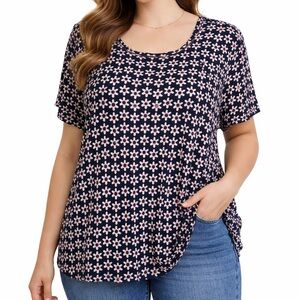 NWT Tommy Hilfiger Women's Blue Red White Daisies Floral T-Shirt Plus Size 1X